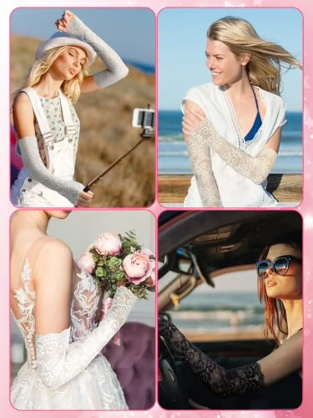 Lace Arm Sleeves for Women 4 Pairs Sun Protection Long